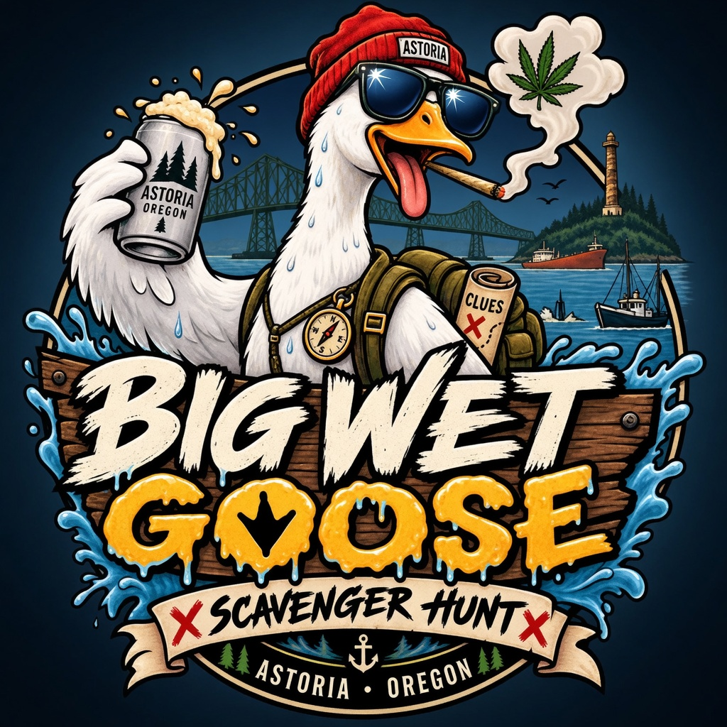 Big Wet Goose 21+ scavenger hunt. Astoria, Oregon.
